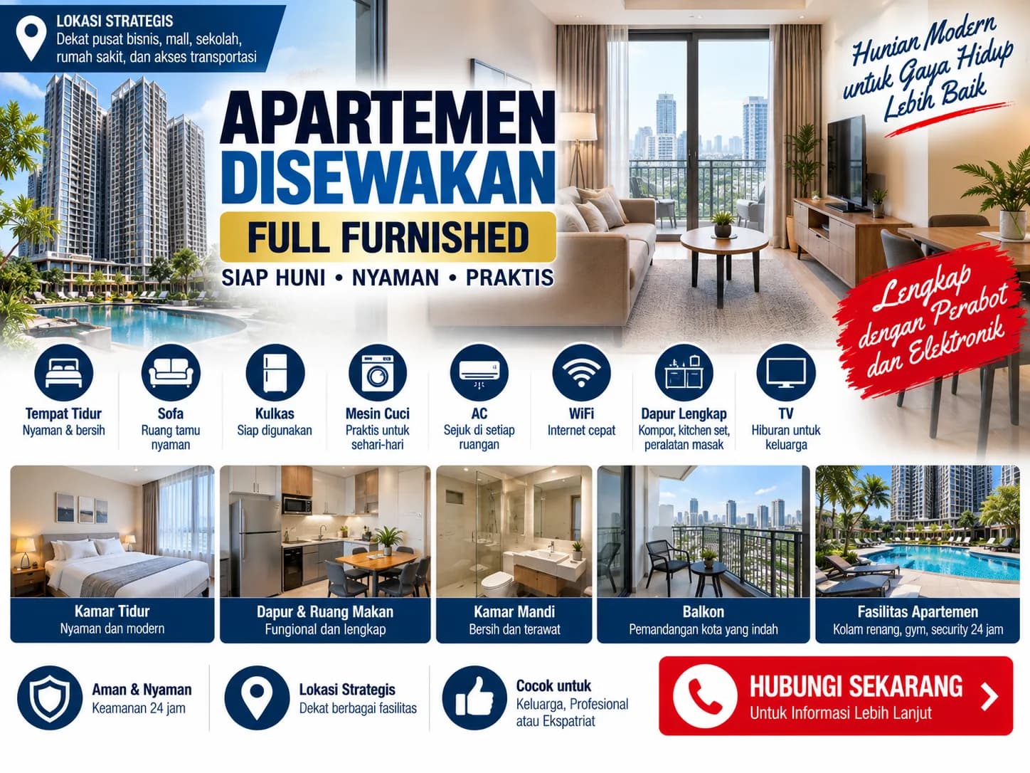 Apartemen Hunian Disewakan, Bisa Melihat Unit